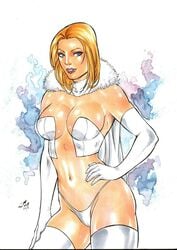 1girls 2019 big_breasts blonde_hair blue_eyes bra breasts bustier busty cape clothed corset dated ed_benes_studio emma_frost eyeshadow female female_only fur_coat glove hellfire_club highleg highleg_thong homo_superior junior_maia large_breasts lipstick makeup marvel marvel_comics mascara mound_of_venus mutant panties pinup purple_lips purple_lipstick short_hair signature solo thighhighs thong underwear white_cape white_corset white_gloves white_panties white_queen white_thighhighs white_thong x-men