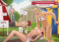 2boys 2girls all_the_way_to_the_base balls_deep blindfold blonde_hair breasts brown_hair carnival_game clothing competition competitive_sex contest cum cum_in_mouth deepthroat disarten face_fucking fellatio femsub foursome fucked_silly hands-free human irrumatio large_breasts maledom nipples oral oral_sex original outdoors outside rough_sex saliva straight swingers sword_swallowing_position throat_swabbing topless upside-down voyeur xxx_carnival_games