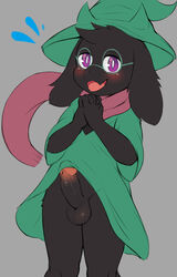 1boy 2d absurd_res anthro anthro_male anthro_only balls black_body bovid caprine clothed clothing deltarune eyewear furry furry_male furry_only glasses goat hat headgear headwear hi_res horn humanoid humanoid_male humanoid_only humanoid_penis male male_only mammal penis ralsei ritorutaiga scarf simple_background solo topwear undertale_(series) video_games