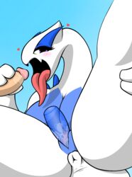 1girls 2boys anus ass bodily_fluids breasts chubby cutedevildrawings digital_media_(artwork) dildo fellatio female half-closed_eyes hi_res legendary_pokémon looking_at_viewer lugia nintendo nude oral pokémorph pokemon pokemon_(species) pokemon_gsc pussy saliva saliva_string sex sex_toy source_request thick_thighs tongue tongue_out video_games wet wide_hips