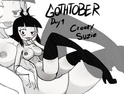 abs breasts busty creepy_susie gloves goth goth_boots goth_mommy gothtober high_heel_boots high_heels hourglass_figure inktober naked_footwear nipple_piercing nude pale-skinned_female pale_skin piercing pose posing risenhentaidemon short_hair slashysmiley the_oblongs thigh_boots wide_hips