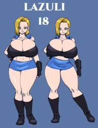 alternate_breast_size alternate_version_available android_18 big_breasts blonde_hair boots breasts cleavage curvy darkeros13 dragon_ball fingerless_gloves front_view gloves huge_breasts large_breasts miniskirt nipples nipples_visible_through_clothing pencil_skirt shirt short_hair skirt standing thedarkeros thick_thighs vest wide_hips