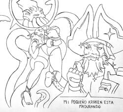 dredge_(paladins) elf monochrome paladins tagme tentacles wolfuregogo ying_(paladins)