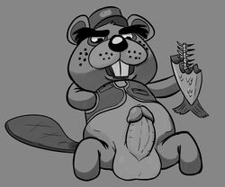 1boy 2019 absurd_res animal_crossing anthro balls beaver big_balls big_penis buckteeth chip_(animal_crossing) clothing digital_media_(artwork) erection fish hat headgear headwear hi_res huge_balls huge_cock male male_only mammal marine nintendo penis rodent simple_background solo teeth topwear vest video_games