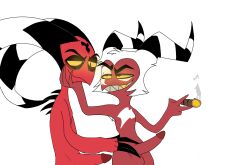 2dilfs absolvtes1n artstyle_imitation cash_buckzo cigar crimson_(helluva_boss) demon dilf dilfs glowing_eyes helluva_boss holding_cigar male/male no_background nude nude_male penis_out vivziepop white_background white_hair youtube