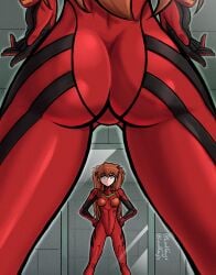 1girls ass ass_focus ass_shot asuka_langley_sohryu between_legs blue_eyes bodysuit butt_focus female female_only from_below fully_clothed hands_on_hips lordguyis mirror neon_genesis_evangelion orange_hair plugsuit reflection skin_tight solo solo_female souryuu_asuka_langley thighs