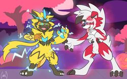 2019 2boys 3_fingers 3_toes 4_fingers 5_fingers anthro anthrofied black_nose blue_body blue_eyes blue_fur bodysuit bulge canine claws clothing costume draco_burbank dragon duo feline fingers fur furry glowing glowing_eyes halloween holidays hypnosis legendary_pokémon lycanroc male male_only mammal midnight_lycanroc mind_control mint_(mintea) multicolored_body multicolored_fur nintendo open_mouth original_character paws pokémon_(species) pokemon pokemon_sm pokemon_usm red_body red_eyes red_fur simple_background smile soul-silver-dragon spiral spiral_eyes testicles text toe_claws toes tongue tongue_out transformation two_tone_body two_tone_fur video_games watermark white_body white_fur zeraora zipper