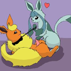 2007 :3 aliasing ambiguous_gender blue_body blue_fur chains chinchilla_(artist) collar digital_media_(artwork) domination duo eeveelution erection eyelashes feral flareon fur glaceon heart male nintendo oekaki open_mouth orange_body orange_fur penis pokémon_(species) pokemon purple_background simple_background smile video_games