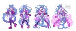 1futa 2019 absurd_res animal_humanoid anthro balls blue_hair breast_expansion breasts cavitees clothing dialogue dress eyewear footwear furry futa_only futa_transformation futanari glasses gloves hair handwear heart hi_res humanoid intersex looking_pleasured navel nipples on_one_leg penis restrained sequence shoes simple_background smile solo standing surprise tentacle tentacle_sex transformation white_background