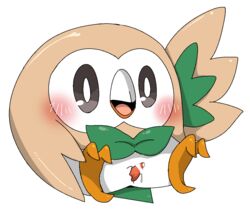 1boy 2016 avian beak blush bodily_fluids censored cum doneru erection feet feral genital_fluids looking_at_viewer male nintendo open_beak open_mouth penis pokémon_(species) pokemon pokemon_sm rowlet simple_background small_penis solo tongue video_games white_background