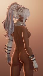 ass athletic big_ass big_breasts breasts code_vein dark-skinned_female dark_skin emotionless expressionless female long_hair naked necklace nipples original_character pose red_eyes scarf young