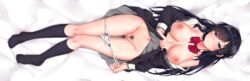 black_hair blue_eyes blush bow breasts jack_dempa long_hair miyamae_shiho_(jack_dempa) navel nipples no_bra open_shirt original panties panty_pull pubic_hair pussy school_uniform skirt skirt_lift uncensored underwear