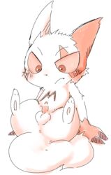 1boy 2016 anthro anthrofied big_eyes chubby doneru fur furry half-closed_eyes male nintendo penis pokémon_(species) pokemon pokemon_(species) pokemon_rse simple_background small_penis solo testicles thick_thighs video_games white_background white_body white_fur wide_hips zangoose