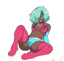 1boy areolae bulge chubbuppy crossdressing danae dark-skinned_femboy dark-skinned_male dark_skin femboy girly makeup male male_only nipples shoripurin solo thick_thighs thighhighs