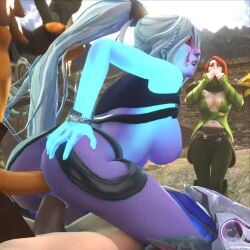 1girls 2boys 2girls 3d anal animated ass breasts cowgirl_double_penetration cowgirl_position dota_2 double_penetration drow_ranger hair_grab interspecies juggernaut_(dota) long_hair ponytail ponytail_hold sandwiched sfmstudio sound sven_the_rogue_knight tagme vaginal_penetration video