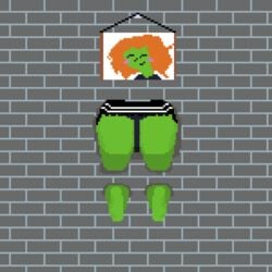 1girls ass clothed clothing feet female female_only goblin goblin_female green_body green_skin hi_res humanoid pixel_art sarah_the_goblin solo through_wall trilpin