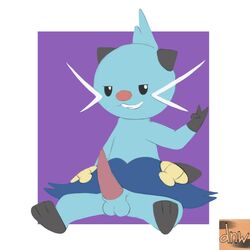 1boy dewott eye_contact feral furry half-closed_eyes looking_at_viewer male male_only mammal mustelid nintendo otter penis pokémon_(species) pokemon pokemon_(species) pokemon_bw reallydarkandwindie sheath smug solo testicles text video_games watermark