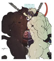 2019 anthro arms_behind_back balls big_balls big_muscles big_penis black_body black_fur black_nipples black_nose black_penis bodily_fluids bondage bound bound_together chains circumcised closed_eyes collar cuffs duo erection felid forced_partners fur furry_only gage_the_panther gay genital_fluids grimfaust_(nightterror) handcuffs huge_muscles humanoid_penis male male/male male_only malesub mammal multiple_boys multiple_subs muscular muscular_male nightterror nipples nude pantherine penile penis penis_milking penis_pump pink_penis polar_bear precum shackles snarling spots spotted_body spotted_fur standing teeth ursid ursine vein veiny_penis white_body white_fur wrist_cuffs yaoi