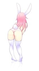 ass bunny_ears bunny_tail cute facing_away fiz fizintine long_hair mostly_nude original panties pink_hair pink_panties thighhighs white_background