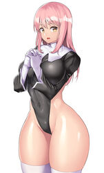 1girls breasts female female_only highleg_leotard large_breasts leotard looking_at_viewer nagase_haruhito nun pink_hair solo thick_thighs wide_hips