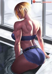 1girls ass back_muscles big_ass female female_only final_fight kasai_x3 lejeanx3 lucia_morgan muscles muscular muscular_female solo sweat