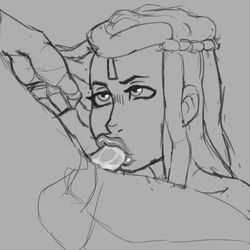 blowjob blush braided_hair braids choker emotionless ermes_costello expressionless fellatio female jojo's_bizarre_adventure jumbogumbo latina looking_at_another male oral oral_sex penis saliva saliva_on_penis stone_ocean thick_lips