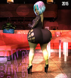 1girls 3d artist_name ass_in_dress back_view bangbangrush big_ass big_butt bimbo black_dress blue_hair bottom_heavy bubble_butt busty butt_crack couch curvy dat_ass detailed_background dress eyelashes female female_only gobbi_(bangbangrush) goblin goblin_female green_skin hair_over_one_eye high_heels hourglass_figure humanoid indoor inside looking_at_viewer looking_back multicolored_hair open_mouth pink_hair pose posing room short_hair shortstack sideboob small_breasts solo spread_legs spreading standing text voluptuous wide_hips