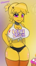 big_breasts cally3d chica_(cally3d) chica_(fnaf) chiku chiku_(cryptia) clazzey cryptiacurves cupcake_(fnaf) fazclaire's_nightclub five_nights_at_freddy's five_nights_in_anime fnia fredina's_nightclub furry looking_at_viewer scottgames solo