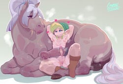 2boys animal_genitalia anus crystalcheese epona_(tloz) erection femboy girly horse horsecock huge_cock link male penis penis_size_difference rule_63 spread_legs the_legend_of_zelda trap yaoi zoophilia