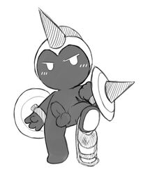 1boy 2019 anthro anthrofied armor big_head clothing combat_helmet digital_media_(artwork) dot_eyes erection eye_contact falinks full-length_portrait grey_body grey_skin headgear helmet holding_object holding_shield humanoid humanoidized jockstrap looking_at_viewer male male_only monochrome nintendo oob pokémon_(species) pokemon pokemon_rse pokemorph portrait shield simple_background sketch standing testicles toony underwear underwear_around_ankle video_games white_background