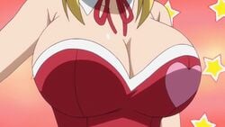 1girls animated animated_gif bouncing_breasts breasts bunnysuit canonical_scene detached_collar fairy_tail female female_only huge_breasts leotard lucy_heartfilia official_copyright screencap solo