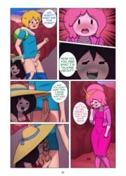 1boy 2girls adventure_time blowjob blush cartoon_network clothed_female_nude_male comic cubbychambers embarrassed fellatio finn_the_human licking marceline pants_pull pants_pulled_down pantsing penis penis_grab penis_lick princess_bubblegum shocked tagme text tongue tongue_out