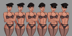 1girls angry arms_crossed athletic bra breasts brown_hair busty dc dc_comics dcau eyelashes female female_only garter_belt green_eyes hands_behind_back hourglass_figure lingerie mercy_graves navel panties pinup short_hair solo stockings sunsetriders7 superman:_the_animated_series superman_(series) thick_thighs wide_hips