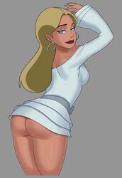 ass athletic bare_legs bare_shoulders blonde_hair blue_eyes bottomless breasts bubble_butt busty clothing dc dc_comics dcau dress female female_focus female_only hourglass_figure long_hair medium_breasts pinup pose posing princess princess_audrey royal royalty skimpy skimpy_dress solo sunsetriders7 tagme upskirt