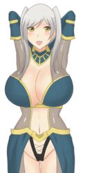 1girls blush breasts cleavage female female_only fire_emblem fire_emblem_awakening highres huge_breasts large_breasts midriff navel nintendo open_mouth raigarasu revealing_clothes robin_(fire_emblem) robin_(fire_emblem)_(female) smile solo tagme twintails white_background white_hair yellow_eyes