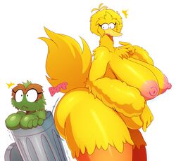 avian bbw big_ass big_bird big_breasts breasts chubby duo female female_only genderswap huge_ass huge_breasts oscar_the_grouch rule_63 sesame_street sssonic2 thick_thighs