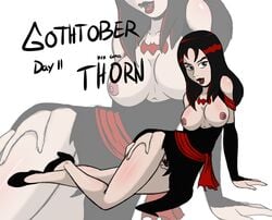 1girls areolae big_breasts black_hair breasts breasts_out busty female female_focus female_only goth gothtober hanna-barbera hex_girls hourglass_figure long_hair nipples partially_clothed pinup pubic_hair pussy risenhentaidemon scooby-doo sharp_teeth slashysmiley solo tagme thorn_(hex_girls) vagina vampire wide_hips