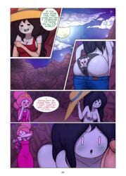 1boy 2girls adventure_time ass big_ass breasts cartoon_network comic cubbychambers finn_the_human marceline penis princess_bubblegum speech_bubble tagme text underwear undressing