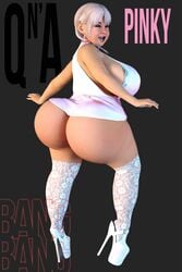 1girls 3d artist_name back_view bangbangrush big_ass big_breasts big_butt bimbo bubble_butt busty butt_crack curvy dat_ass dress ear_piercing earrings eyelashes eyeshadow female female_only footwear gray_hair half-closed_eyes high_heels hourglass_figure human legwear long_hair looking_at_viewer looking_back open_mouth pinky_(bangbangrush) pose posing punk shortstack sideboob simple_background solo spread_legs spreading standing stockings text voluptuous white_dress wide_hips yellow_hair