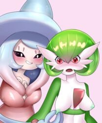 2girls abs anthro anthrofied areolae black_sclera blue_hair breasts fairy female female_only gardevoir green_hair green_skin hair hat hatterene interspecies multiple_girls nintendo nipple_pinch nipples nude pink_hair pointy_breasts pokémon_(species) pokemon pokemon_(species) pokemon_rse pokemon_ss prehensile_hair red_eyes scorchingnova tentacle very_long_hair video_games white_eyes white_skin yuri