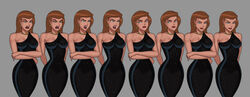 arms_crossed athletic big_breasts black_dress breasts brown_hair busty dc dc_comics dcau eyelashes female female_only green_eyes hands_behind_back large_breasts mercy_graves navel necklace pinup short_hair sunsetriders7 superman:_the_animated_series superman_(series) tagme thick_thighs wide_hips