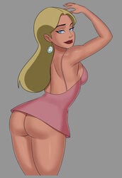 1girls arms_up ass athletic bare_legs bare_shoulders bimbo blonde_hair blue_eyes bottomless breasts bubble_butt busty clothing dc dc_comics dcau earrings female female_focus female_only hourglass_figure long_hair looking_at_viewer maid_headdress medium_breasts nightgown pinup pose posing presenting_hindquarters princess princess_audrey pussy red_lipstick royal royalty shaved_pussy skimpy skimpy_dress smiling smiling_at_viewer solo sunsetriders7 upskirt vagina