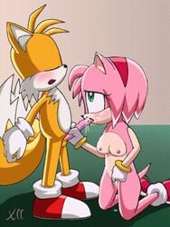 1boy 1girls amy_rose animal_genitalia animated anthro blush cum female furry furry_only handjob licking male masturbation miles_tails_prower oral_sex sega short_hair sonic_(series) sonic_x straight tails tails_the_fox tongue uncensored xcoffee_cat