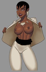 african african_female areolae big_breasts black_female black_hair blazer breasts breasts_out brown_eyes business_suit business_woman busty cameltoe dark-skinned_female dark_skin dc dc_comics earrings female female_focus female_only flashing front_view grey_background hourglass_figure human large_breasts lipstick looking_at_viewer mari_jiwe_mccabe nipples office office_lady pants pinup sex short_hair skin_tight solo suit sunsetriders7 tagme thick_thighs toned vagina vixen_(dc) wide_hips