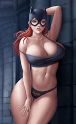 1girls abs alternate_version_available barbara_gordon batgirl batman_(series) big_breasts breasts cleavage dc female female_only flowerxl large_breasts pinup solo thick_thighs wide_hips