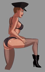 1girls angry ass athletic black_boots black_cap black_panties black_stockings bra breasts brown_hair busty dc dc_comics dcau eyelashes female female_only garter_belt green_eyes high_heel_boots high_heels hourglass_figure looking_at_viewer mercy_graves navel panties pinup pose posing presenting red_lipstick short_hair solo stockings stripping sunsetriders7 superman:_the_animated_series superman_(series) thick_thighs vagina wide_hips