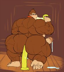 1boy anal anal_sex anthro banana bara big_ass big_penis brown_fur bubble_butt dildo donkey_kong donkey_kong_(series) gorilla looking_back male_only muscular_male nintendo paprikaboy precum sex_toy solo solo_male squatting tagme thick_thighs yaoi