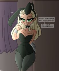 1boy androgynous blonde_hair bulge bunny_ears bunnysuit bunnysuit_bulge byternomar diamond_is_unbreakable earrings femboy girly green_eyes jojo's_bizarre_adventure male male_only mikitaka_hazekura playboy_bunny pointy_ears tagme thick_thighs thighs trap