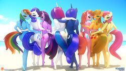 3d 3d_(artwork) alicorn anthro applejack_(mlp) beach big_breasts breasts earth_pony eqamrd female fluttershy_(mlp) friendship_is_magic hips horn lineup looking_at_viewer looking_back mane_six_(mlp) mare my_little_pony nude pegasus pinkie_pie_(mlp) princess_celestia_(mlp) princess_luna_(mlp) princess_twilight_sparkle_(mlp) rainbow_dash_(mlp) rarity_(mlp) rear_view sideboob sky straight_hair summer twilight_sparkle_(mlp) unicorn wide_hips