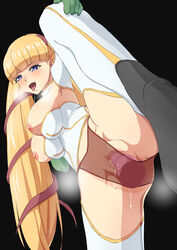 1girls anus armpits black_background blonde_hair blue_eyes blush boots breasts breasts_out code_geass female female_only gloves green_gloves groin hair_ornament hair_ribbon highres large_breasts leg_up long_hair monica_kruszewski nipples no_bra open_mouth panties pussy pussy_juice ribbon sakamata_(sakamata4) saliva see-through shiny shiny_hair shiny_skin simple_background smile solo spread_legs thigh_boots thighhighs thong tongue tongue_out twintails underwear